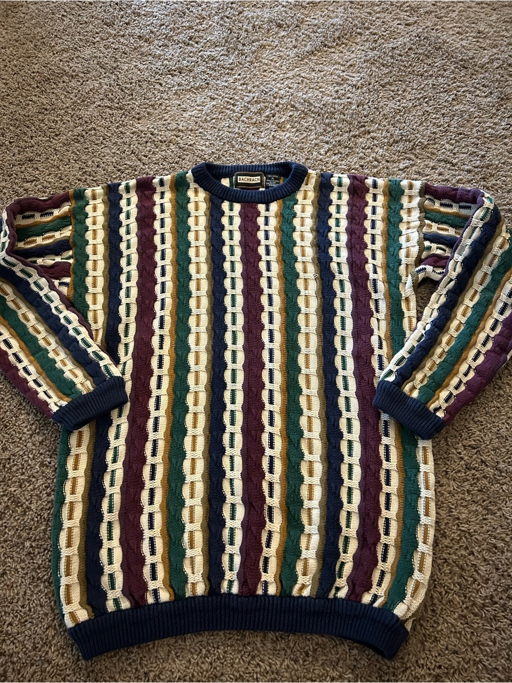 Bachrach 90s cable knit coogi style sweater men’s XL chunky knit